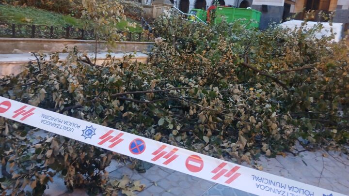 El viento daña el tejado de un frontón en Aulestia